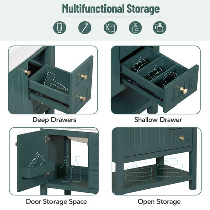 Transitional Style Bathroom Vanity Cabinet Combo With Ceramic Sink - Green