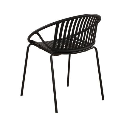 Modern Metal And Polypropylene 7 Piece Outdoor Dining Set With Stackable Chairs - Black