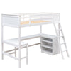 Twin Size Loft Bed With Shelves With Desk - White