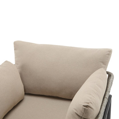 Modern Iron Lounge Chair With Rope Weave And Plush Cushions For Indoor / Outdoor Relaxation - Beige / Gray