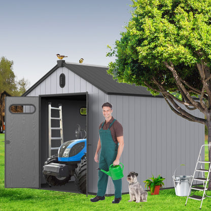 1 Resin Plastic Storage Shed For Backyard Garden With Spire Tool Storage - Black / Gray