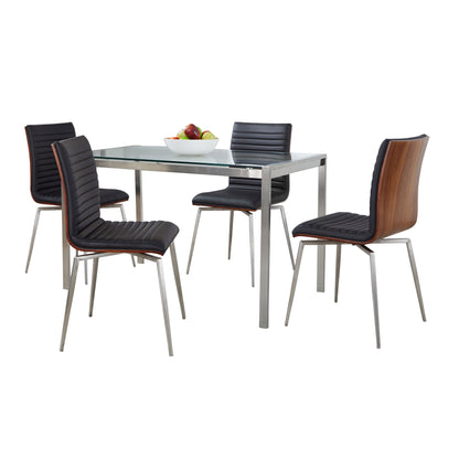 Fuji Mason - Swivel Contemporary Dining Set Dining Set, Glass, 5 Piece - Black