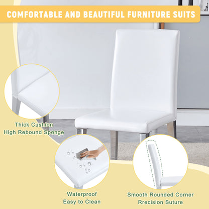 (Set of 4) Backrest Chairs With Silver Metal Legs The Perfect Combination, Suitable For Minimalist And Modern Home Styles - White / Silver