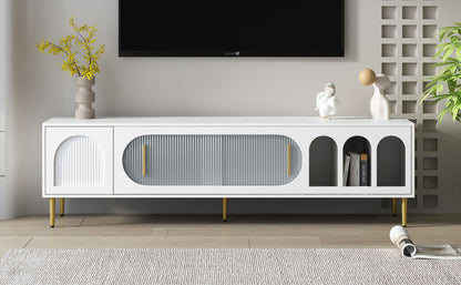 Modern TV Stand For Up To 70" TV, Entertainment Center TV Media Console Table, With 3 Shelves And 2 Cabinets, TV Console Cabinet Furniture For Living Room - White