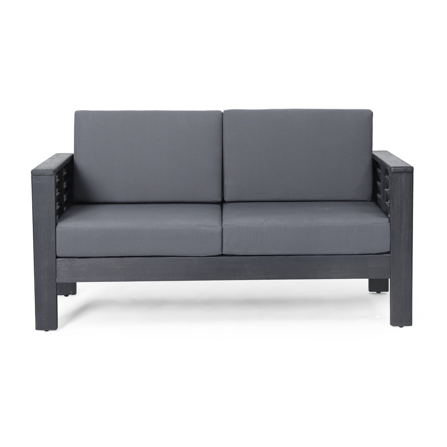 Acacia Wood Loveseat And Coffee Table Set With Cushions - Gray