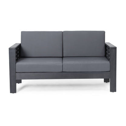 Acacia Wood Loveseat And Coffee Table Set With Cushions - Gray
