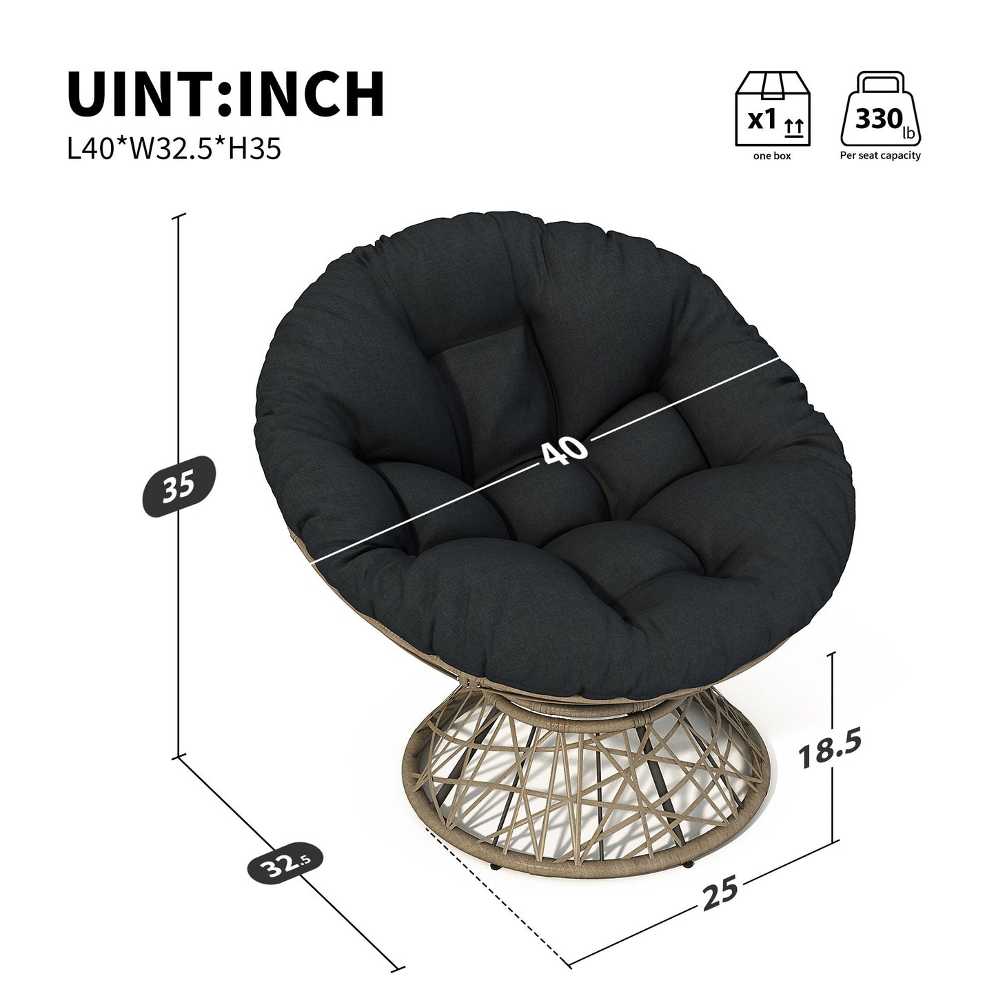 Ergonomic Wicker Chair With Cloud Thick Density Cushion, 3 Proof Cover High Capacity Iron Frame Fluid 360ÔøΩÔøΩÔøΩÔøΩÔøΩÔøΩÔøΩÔøΩÔøΩÔøΩÔøΩÔøΩÔøΩÔøΩÔøΩ Swivel - Black / Brown