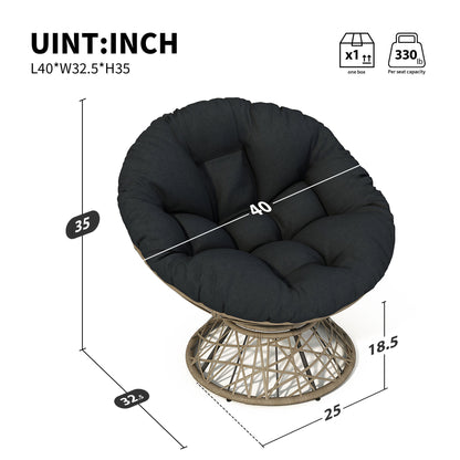 Ergonomic Wicker Chair With Cloud Thick Density Cushion, 3 Proof Cover High Capacity Iron Frame Fluid 360ÔøΩÔøΩÔøΩÔøΩÔøΩÔøΩÔøΩÔøΩÔøΩÔøΩÔøΩÔøΩÔøΩÔøΩÔøΩ Swivel - Black / Brown