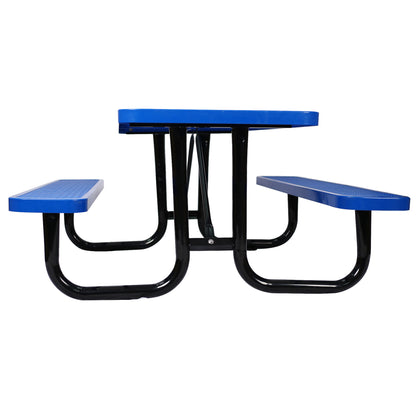 Rectangular Outdoor Steel Picnic Table With Umbrella Pole - Blue