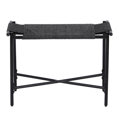 Handwoven Paper Rope Foot Rest Shoes Stools Ottomans For Entryway, Living Room, Bedroom & Office - Black