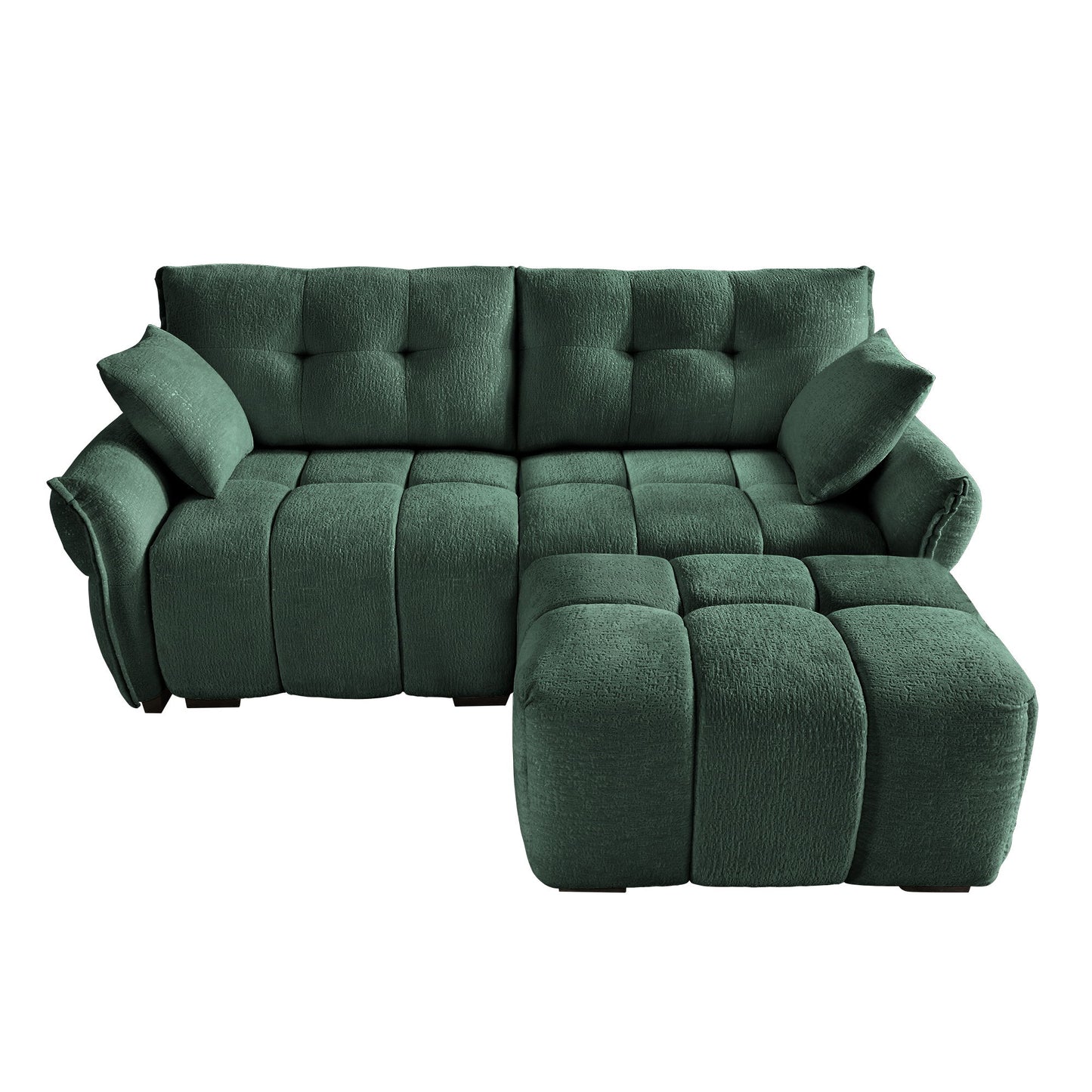 Modern Fabric 2 Seater Sofa With Ottoman Minimalist Design - Green