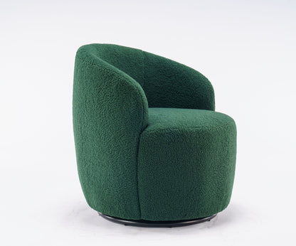 Teddy Fabric Swivel Accent Armchair Barrel Chair With Black Powder Coating Metal Ring - Dark Green