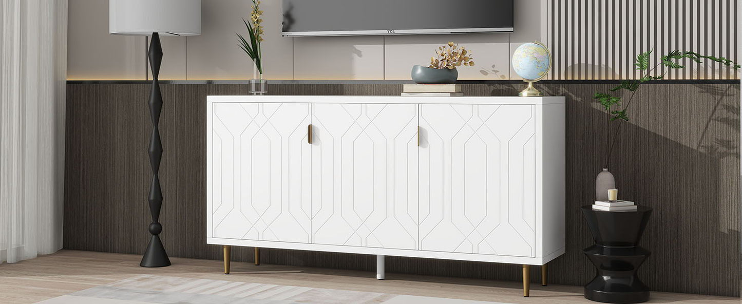 Modern TV Stand With 3 Doors And Adjustable Shelves For Living Room, Fits TVs Up To 70" - White