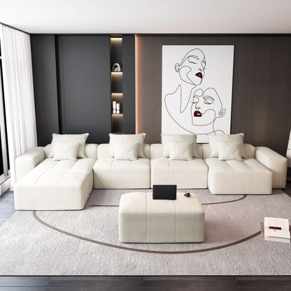 Modern Oversized Modular Sectional Sofa, Sparkling Chenille Fabric Soft Cushion Sofa With 8 Pillows, 8 Pieces Diy Combination Tufted Sofa, No Assembly Required - Beige