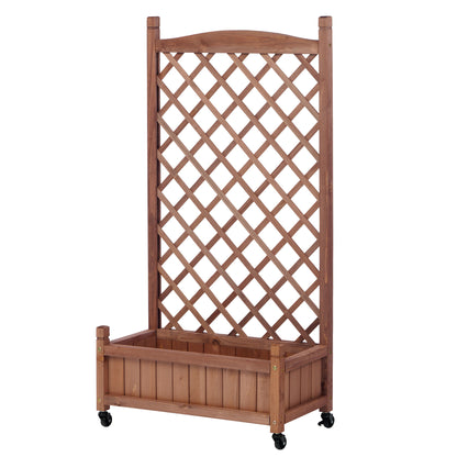 Raised Garden Bed With Trellis 2 Pack, Outdoor Planter Box & Plant Stand With Climbing Racks - Brown