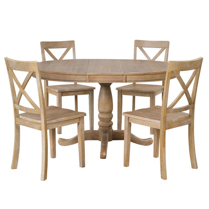 Modern Dining Table Set For 4, Round Table And 4 Kitchen Room Chairs, 5 Piece Kitchen Table Set For Dining Room, Dinette, Breakfast Nook - Natural Wood Wash