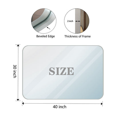 40X30" Brushed Silver Rounded Corner Rectangle Bathroom Mirror For Wall Metal Frame Wall Mounted Bathroom Mirror Vanity Bathroom Mirror (Horizontal & Vertical) - Silver