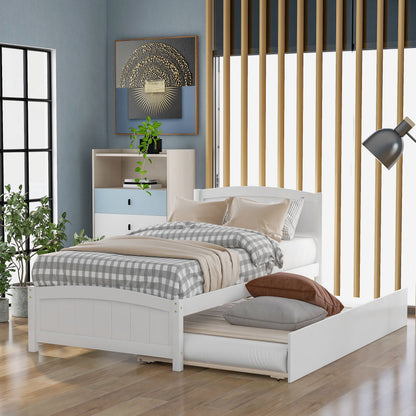 Twin Size, Platform Bed With Trundle - White