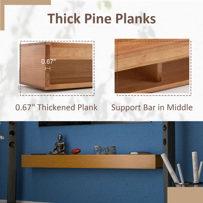 Fireplace Mantel Wooden Wall Mounted Floating Shelf 8" Deep Solid Pine Wood - Natural