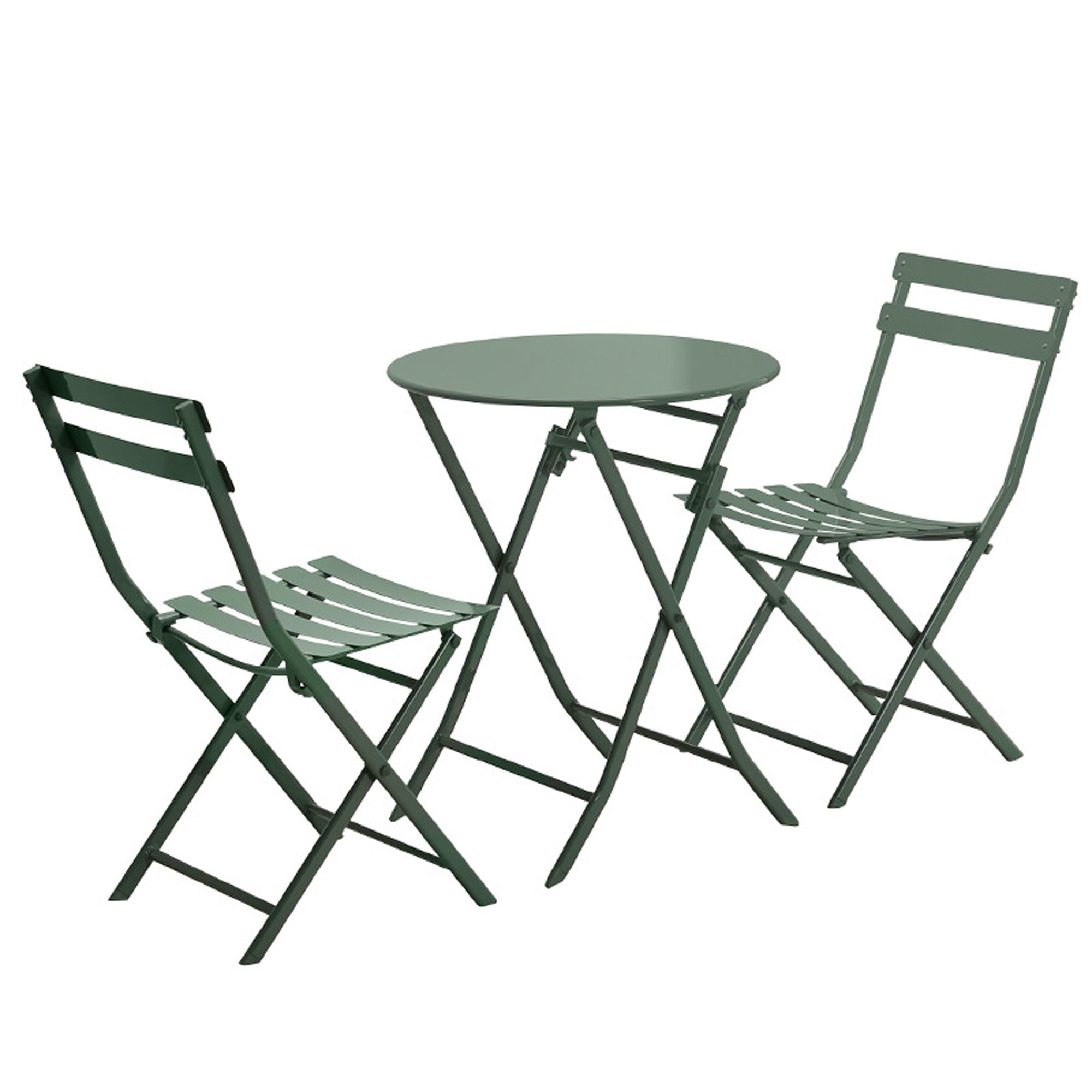 3 Piece Patio Bistro Set Of Foldable Round Table And Chairs - Dark Green