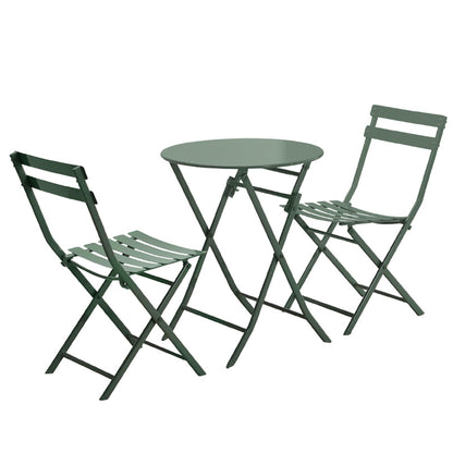 3 Piece Patio Bistro Set Of Foldable Round Table And Chairs - Dark Green
