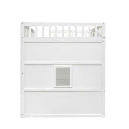 Full Size House Loft Bed With Ladder - White / Gray