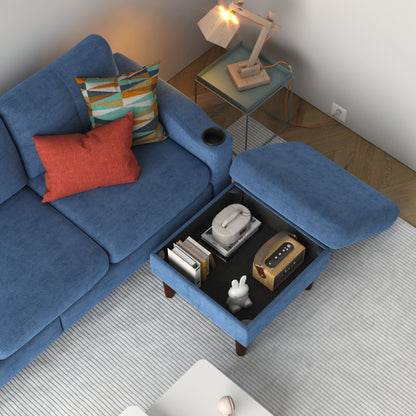 Convertible Combination Sofa, Sofa L Shaped, Sofa With Storage Cabinet Footstool, Living Room Sofa, Living Room 3 Seater Combination Sofa - Navy Blue