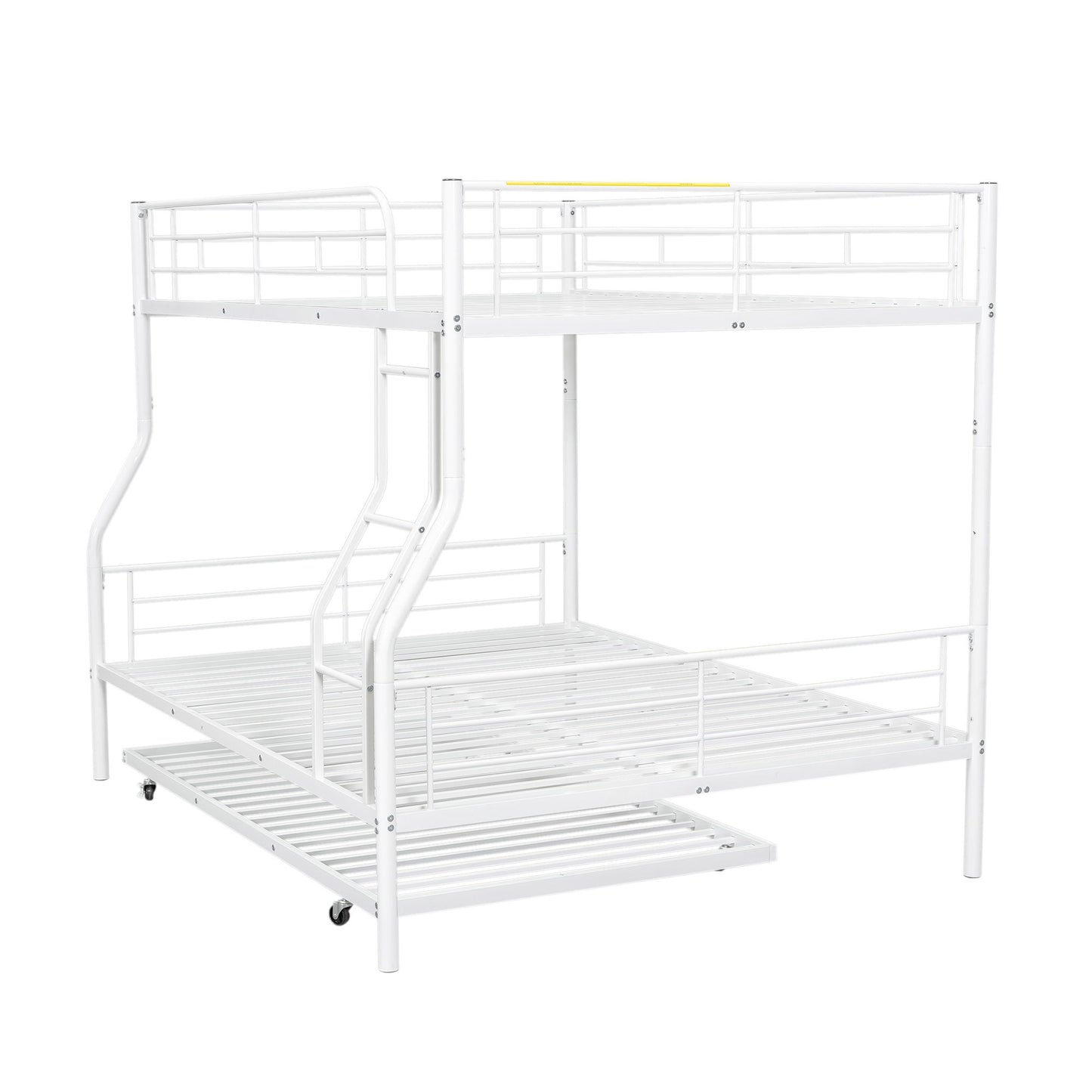 Full Long Over Queen Metal Bunk Bed With Trundle - White