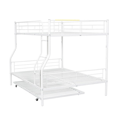 Full Long Over Queen Metal Bunk Bed With Trundle - White