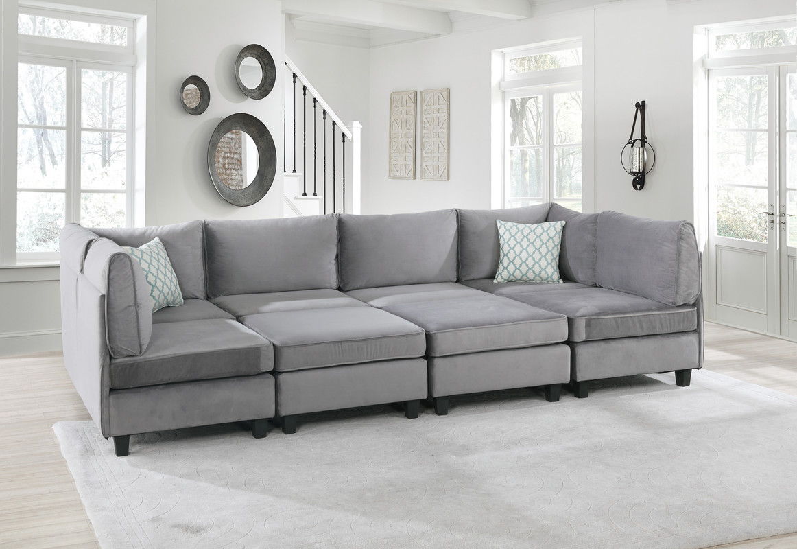 Simona - Velvet 8 Piece Modular Sectional Sofa - Gray