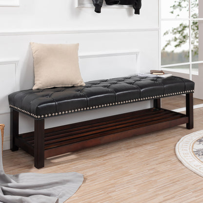 Wooden Base Upholstered Bench For Bedroom For Entryway - Black