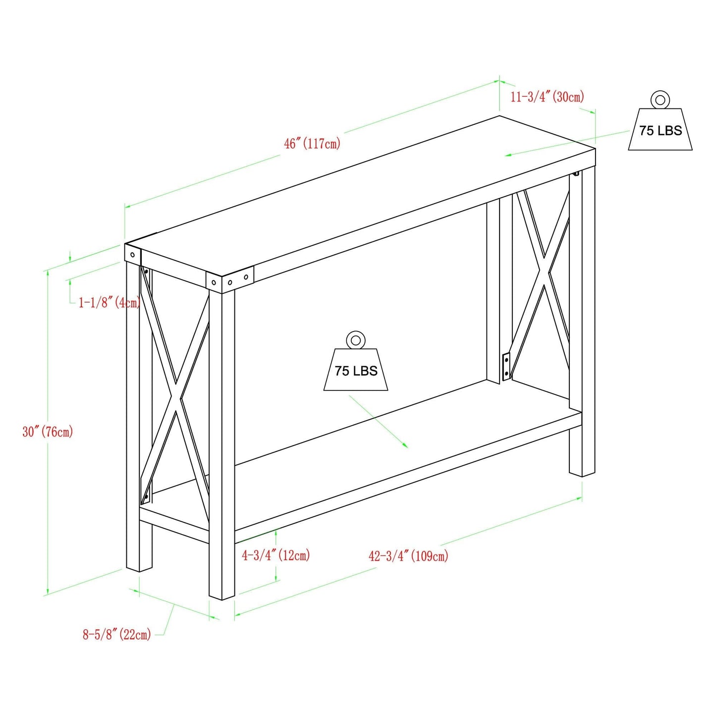 Modern Farmhouse X Entry Table With Lower Shelf - White Oak
