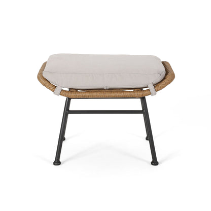Outdoor Modern Boho Wicker Ottoman With Cushions (Set of 2) - Beige / Brown