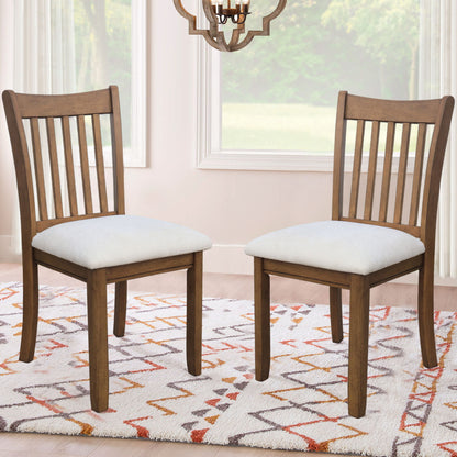 Modern Dining Chair (Set of 2) Wooden Back, Cushion Seats, Frame - Light Brown