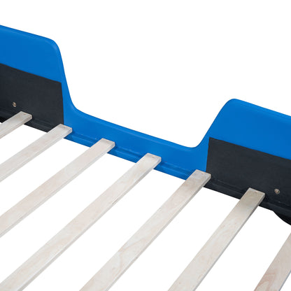 Twin Size Race Car Shaped Platform Bed & Wheels - Blue