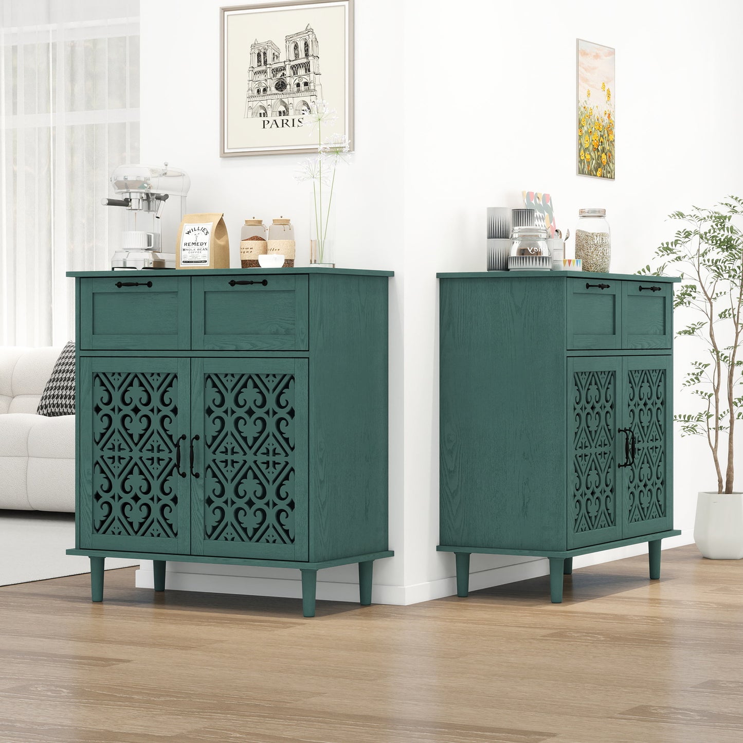 2 Door 2 Drawer Cabinet, American Furniture, Suitable For Bedroom, Living Room, Study - Dark Green