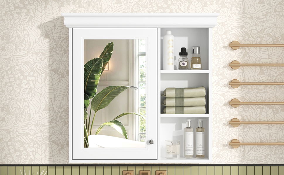 Bathroom Medicine Cabinet With Mirror, Wall Mounted Mirror Cabinet & Storage Organizer, Over The Toilet Storage White Storage Cabinet For Bathroom - White