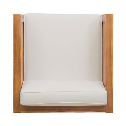 Outdoor Club Chair, Acacia Wood Patio Chair With Fabric Cushion For Backyard, Poolside - Teak / Beige