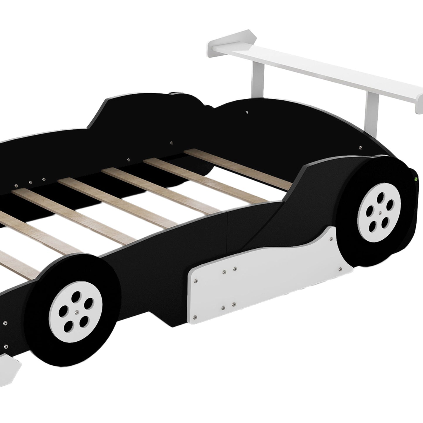 Full Size Race Car Shaped Platform Bed With Wheels - Black