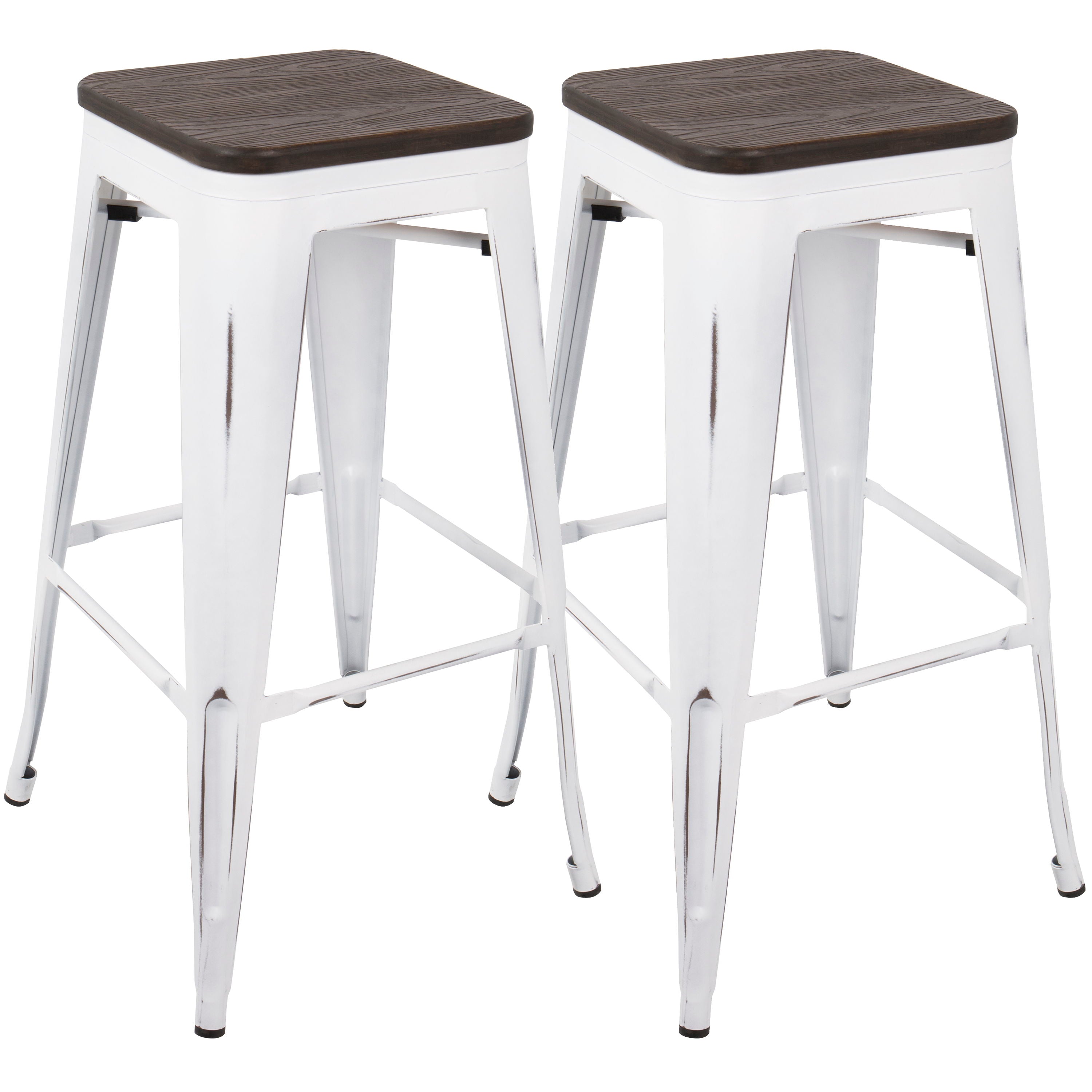 Oregon - Industrial Stackable Barstool (Set of 2) - Vintage White / Espresso