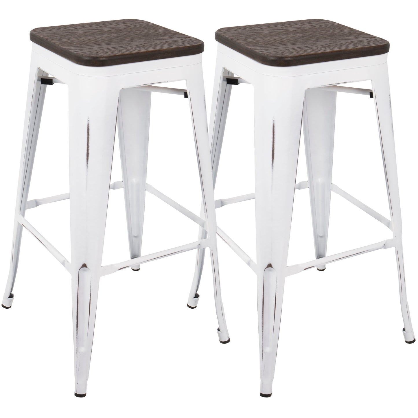 Oregon - Industrial Stackable Barstool (Set of 2) - Vintage White / Espresso