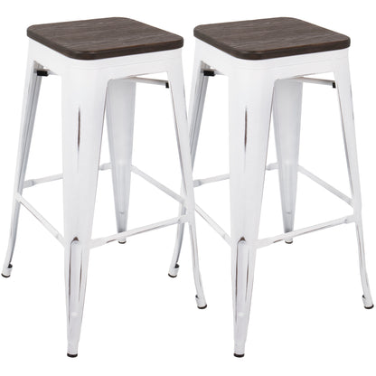 Oregon - Industrial Stackable Barstool (Set of 2) - Vintage White / Espresso