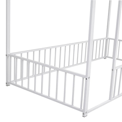 Twin Size Bed House Bed Frame With Fence - White