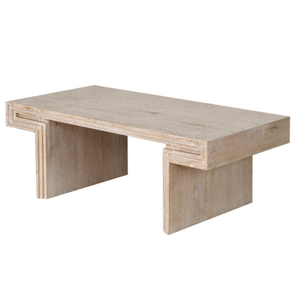 American Vintage Industrial Coffee Table, Premium Reclaimed Wood Texture, Double Tier Design - Antique Natural