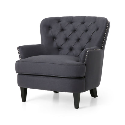 Enchante, Living Room Set With Tufted Back Club Chair And Ottoman - Gray