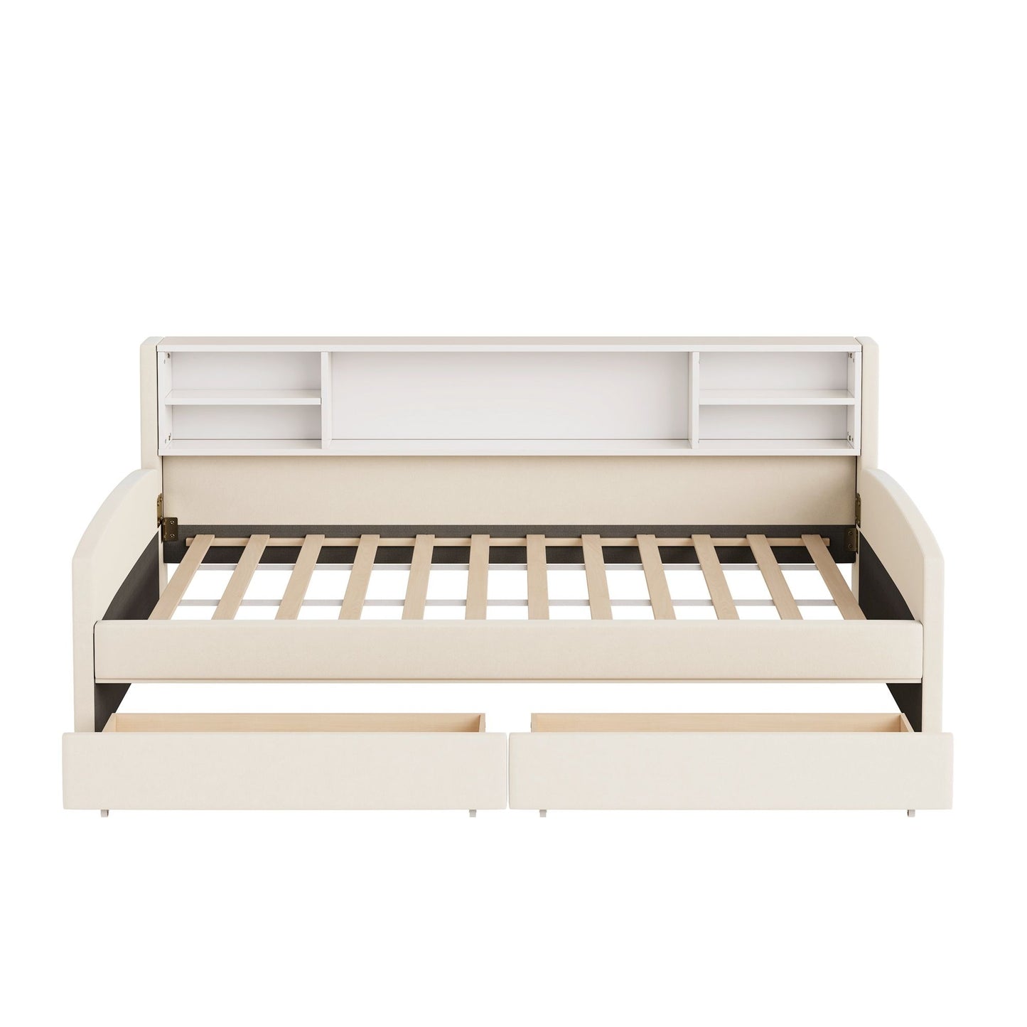 Twin Size Luxurious Upholstered Platform Bed With Storage Drawers - Beige