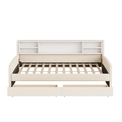 Twin Size Luxurious Upholstered Platform Bed With Storage Drawers - Beige