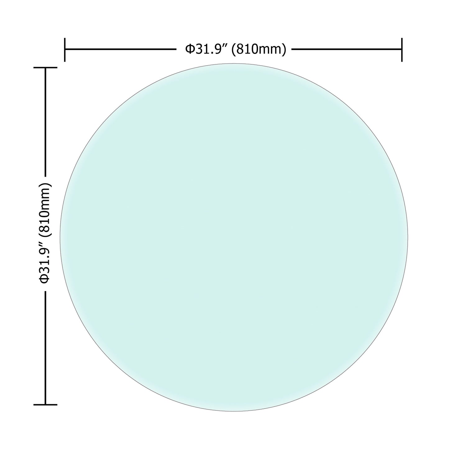 32" Round Tempered Glass Table, Top Clear Glass 2 / 5" Thick Beveled Polished Edge - Transparent