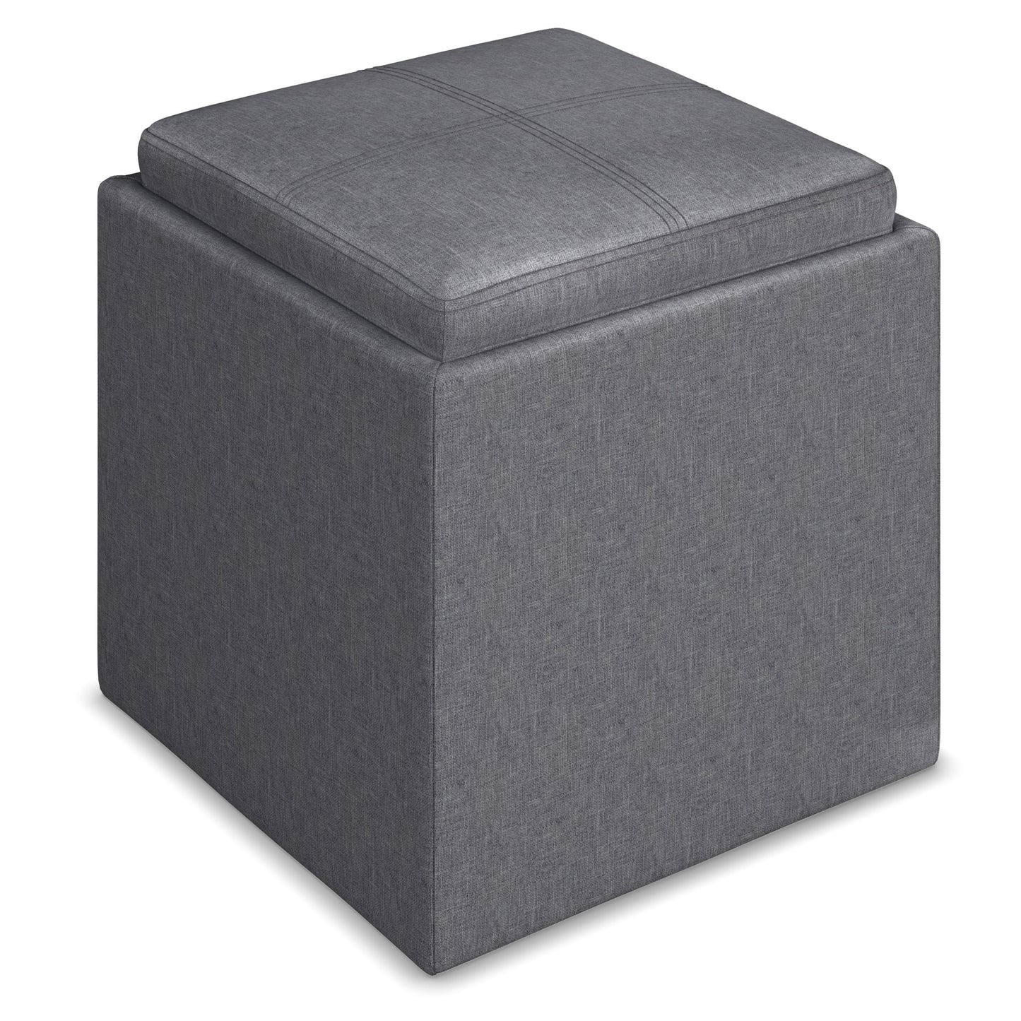 Rockwood - Cube Storage Ottoman With Tray - Slate Gray