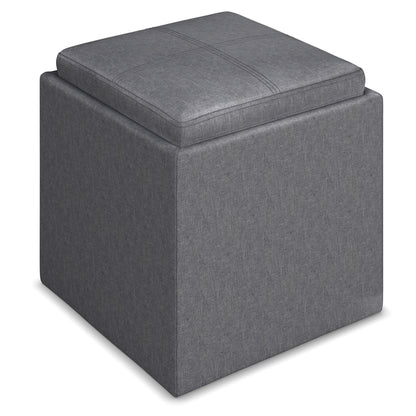 Rockwood - Cube Storage Ottoman With Tray - Slate Gray